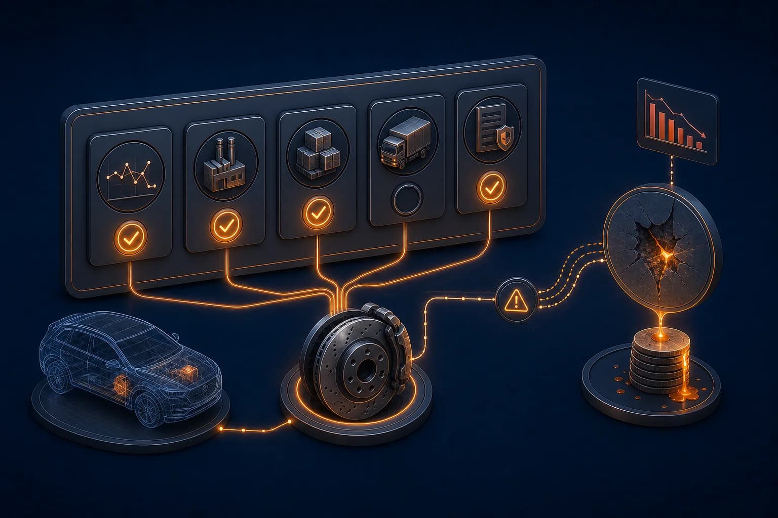 Illustration of a diagnostic checklist tracing automotive margin leakage