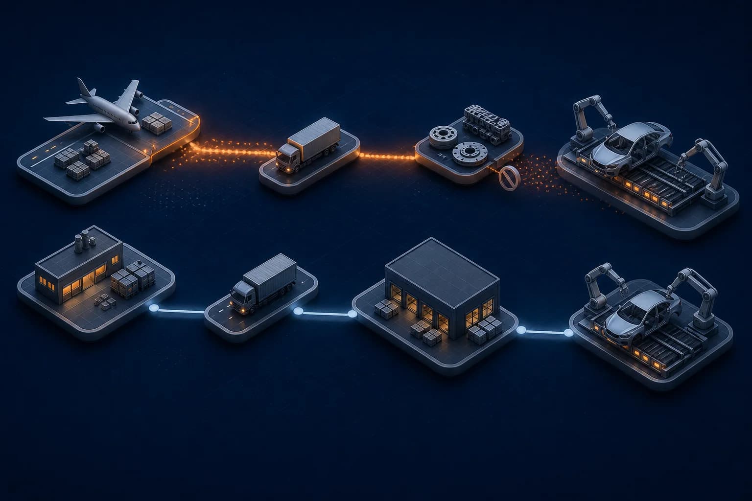 Illustration comparing premium freight with synchronized automotive delivery routes