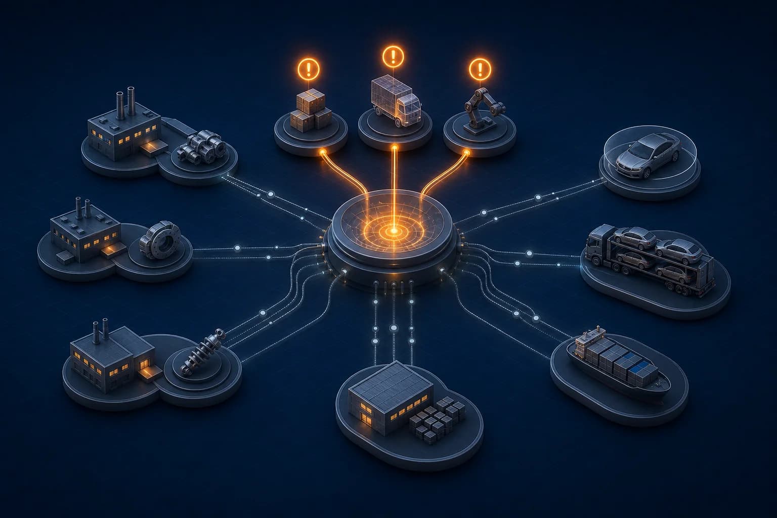 Illustration of prioritized exceptions across an automotive supply chain network